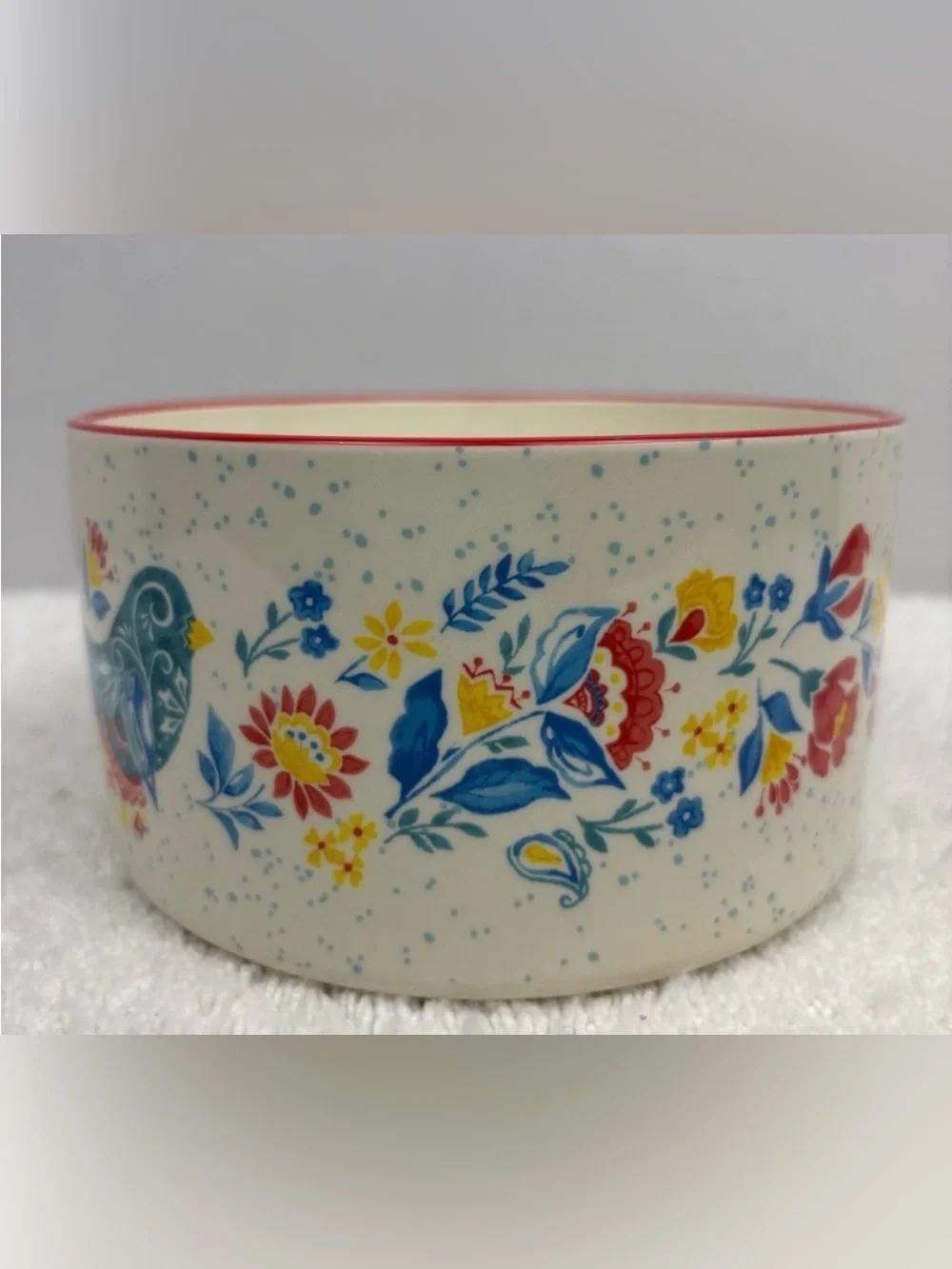 Pioneer Woman Maize Round Ceramic Nesting Bowl Featuring a Bird & Floral Pattern